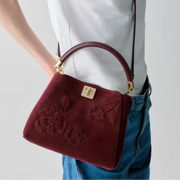 NWT KATE SPADE Phoebe Suede Floral Applique Small Top Handle Satchel - Picture 9 of 9